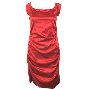 Rubber Ducky Dress Womens Sz M Red Satin Ruched Cap Sleeve Bodycon‎ Cocktail